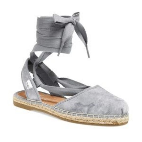 Toms Bella Espadrille Lace Up Washed Suede Flat Sandals Dove Gray Size 8.5 - Picture 2 of 12